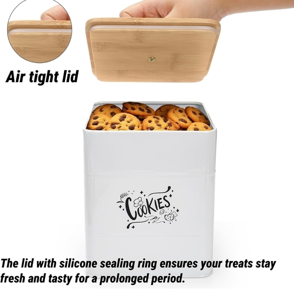 White Metal Cookie Jars with Lid - Picture 11 of 11